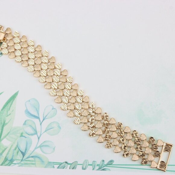 "Wide Heart Pattern Rose Gold Bracelet for Women, Bold Design, XPBL0897 - Picture 4 of 12